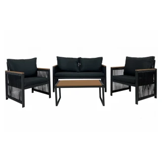 Havesæt med Bord 80 cm, 2-personers Sofa & 2 Lænestole <strong>Orvik</strong>  Sort