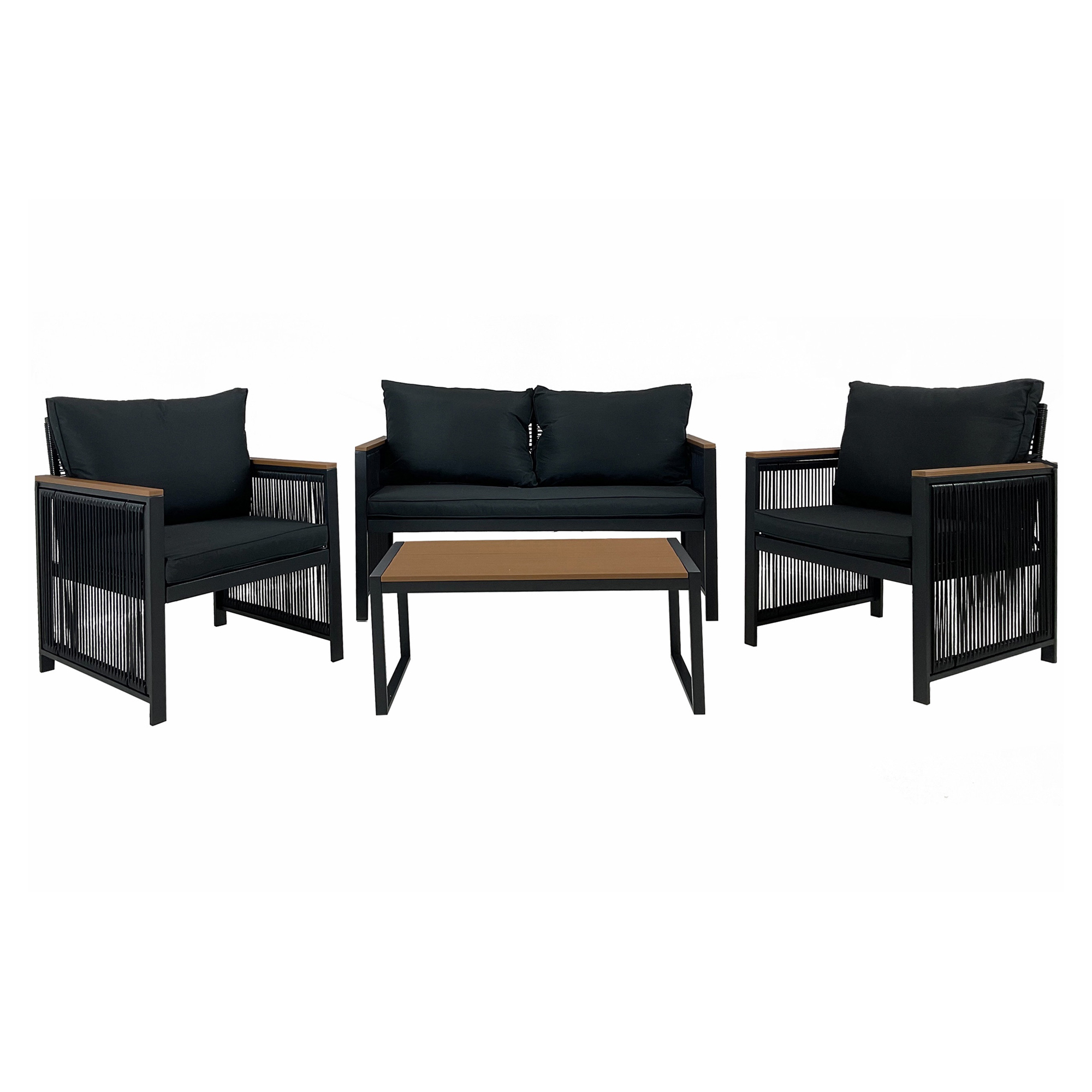 Havesæt med Bord 80 cm, 2-personers Sofa & 2 Lænestole Orvik Sort