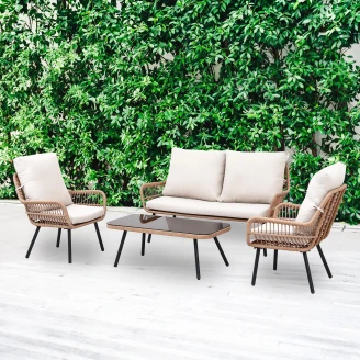 Havesæt med Sofabord 90 cm, 2-personers Sofa, 2 Lænestole & Hynder <strong>Norven</strong>  Rosa