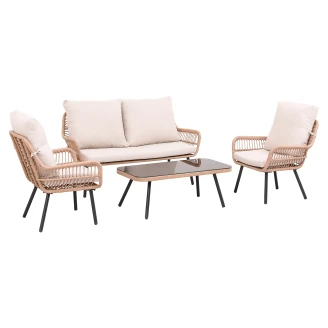 Havesæt med Sofabord 90 cm, 2-personers Sofa, 2 Lænestole & Hynder <strong>Norven</strong>  Rosa