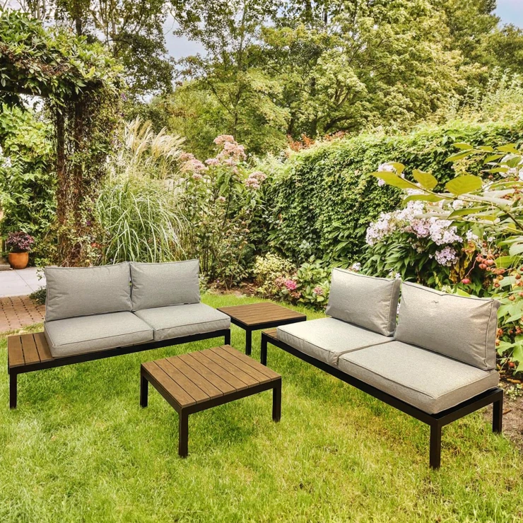 Havesæt med 2 Bænke og Hynder & 2 Borde Javor Grå