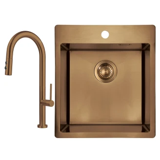 Stål Køkkenvask <strong>Olfato</strong>  Bronze Mat 45x51 cm med Vandlås