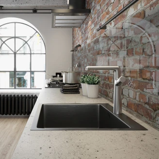 Rostfrit Stål Køkkenvask <strong>Orviane</strong>  Grafit Mat 51x59 cm med Vandlås