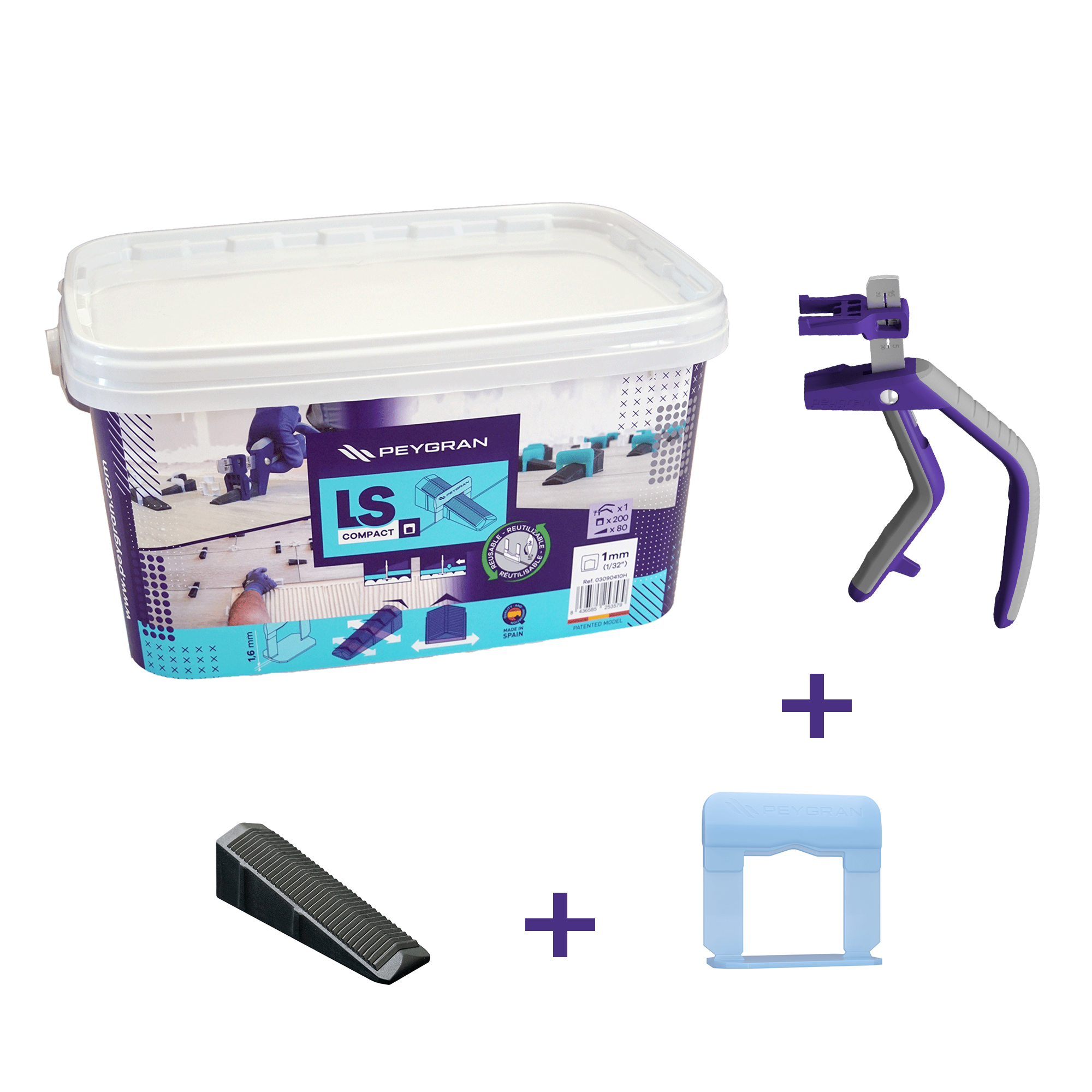 Nivelleringssystem Compact 200 Startpakke (0.5 mm) med Niveaudistancer, Kiler og Tang