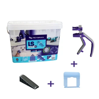 Nivelleringssystem Compact 500 Startpakke (0.5 mm) med Niveaudistancer, Kiler og Tang