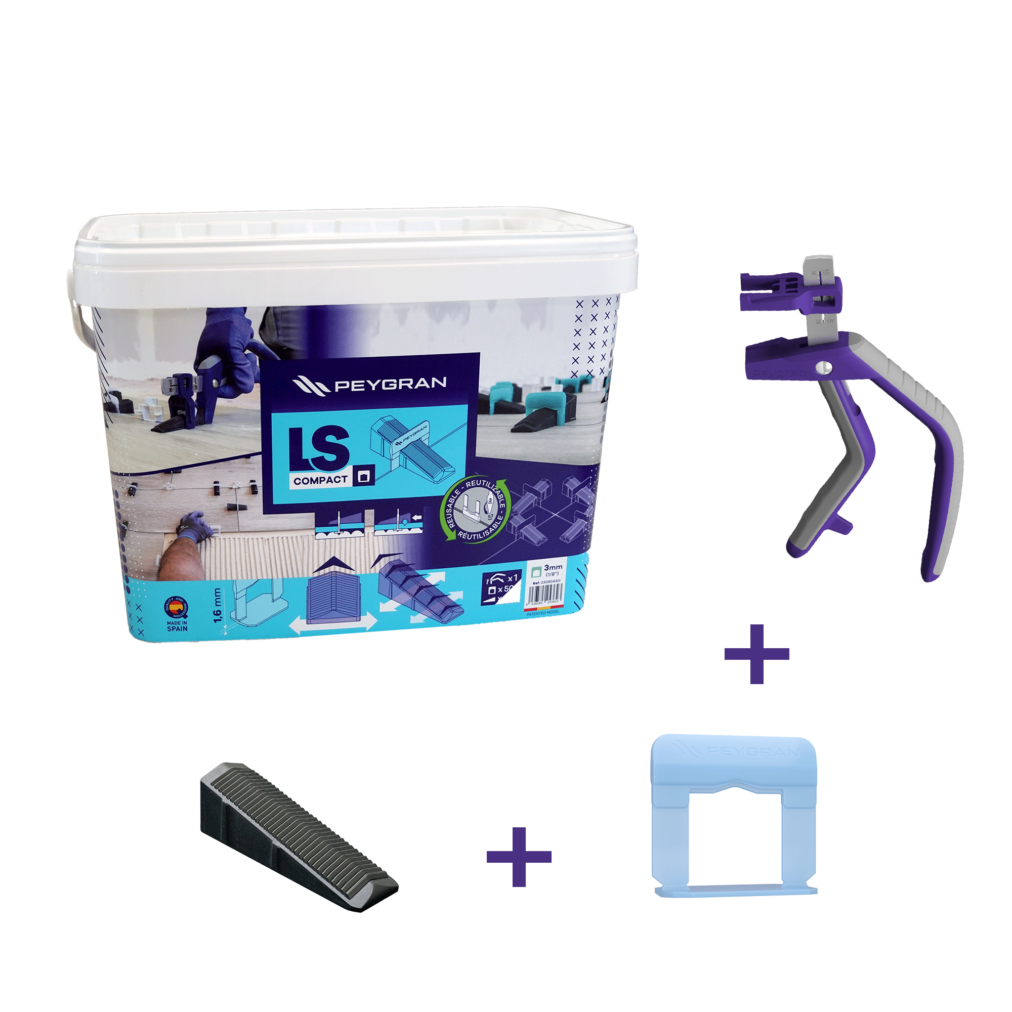 Nivelleringssystem Compact 500 Startpakke (0.5 mm) med Niveaudistancer, Kiler og Tang