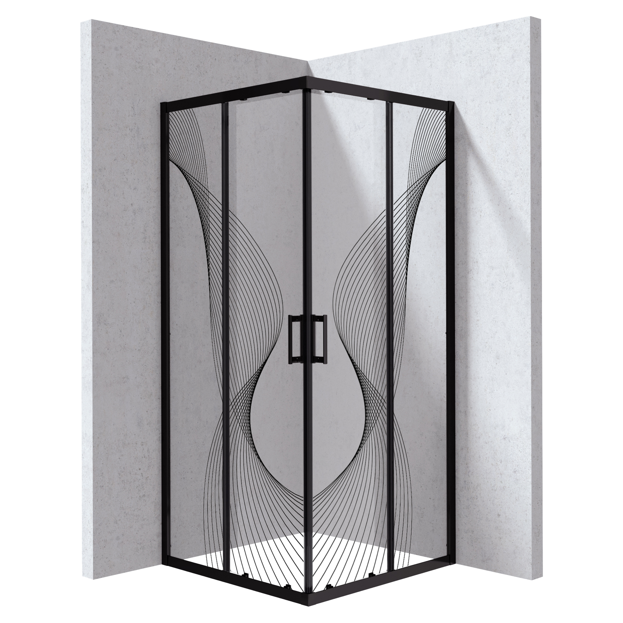 Duschhörn Funkia Evo Kvadratisk Svart 90x90 cm Vågigt Mönster