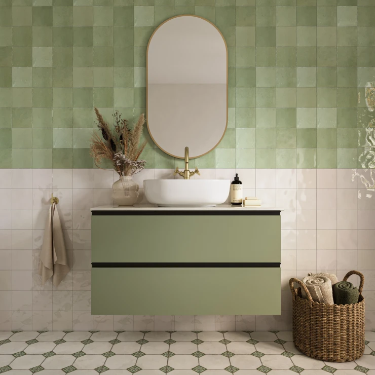 Underskab Luna Oliv 100 cm med Cosentino Bordplade Silestone Lys Beige Poleret