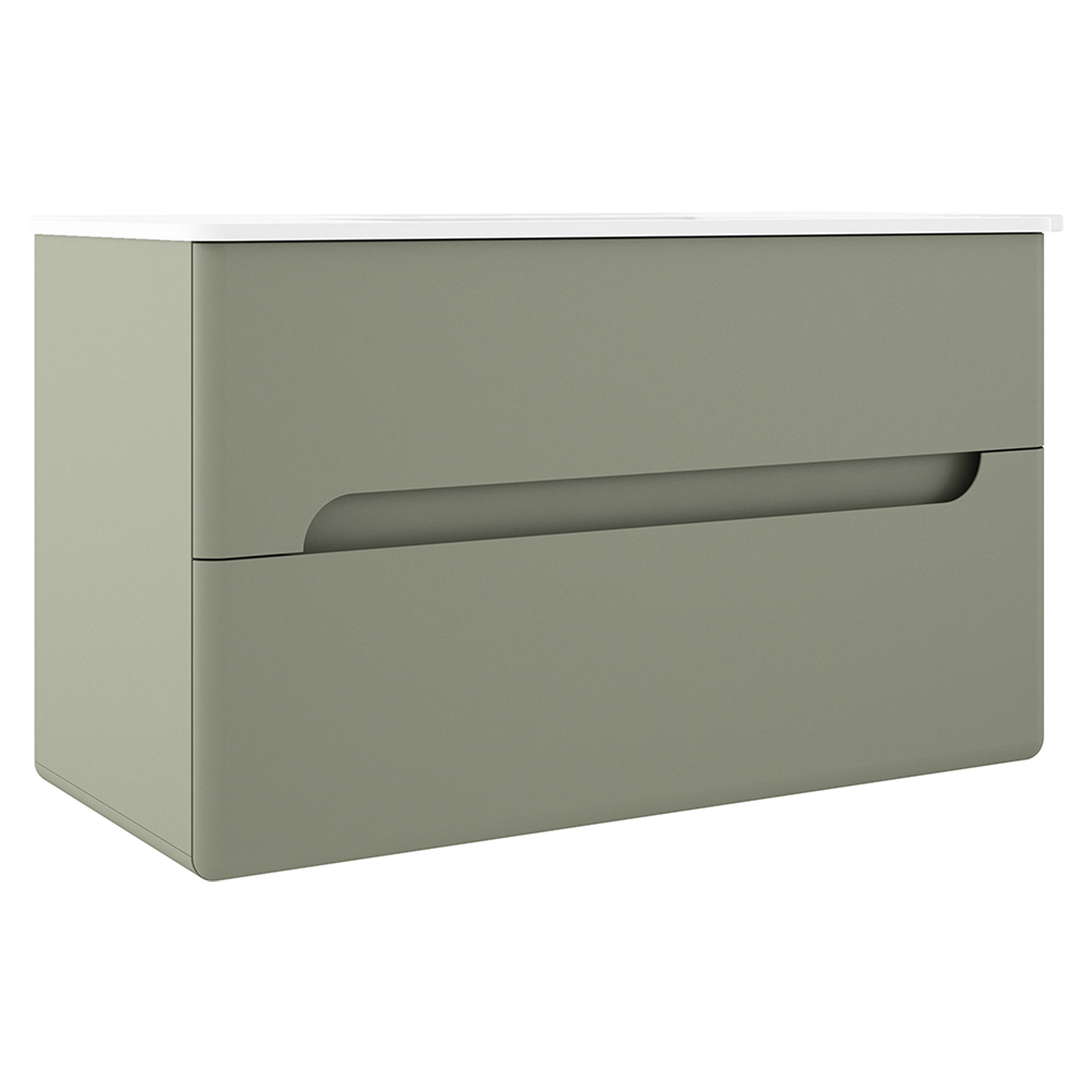 Underskab Rondo Oliven Mat 100 cm med Vask Hvid Blank