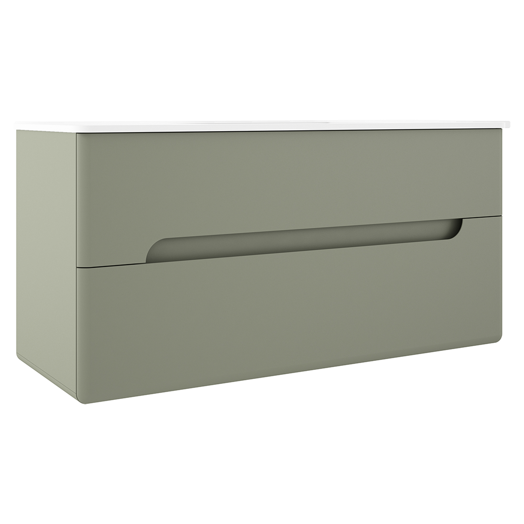 Underskab Rondo Oliven Mat 120 cm med Vask Hvid Blank