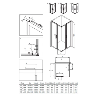 Duschhjørne <strong>Funkia</strong> Evo Rektangulær Sort 80x90 cm