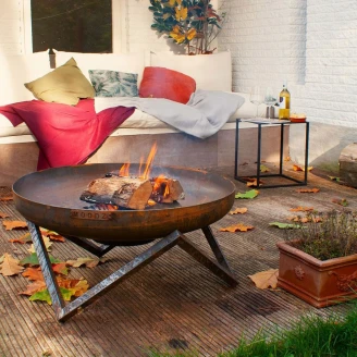 Grillsæt med Ildskål 80 cm Cortenstål, Fødder Stjerne Carbon & Låg