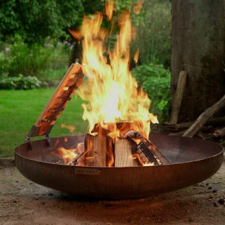 Grillsæt med Ildskål 80 cm Cortenstål, Fødder Stjerne Carbon, Låg & Halvrund Grillrist