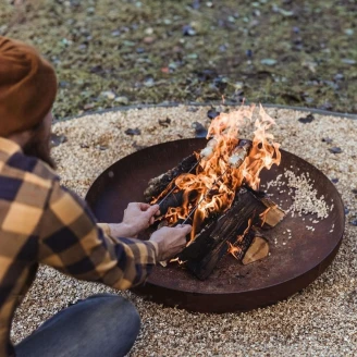 Grillsæt med Ildskål 80 cm Cortenstål, Fødder Stjerne Carbon, Plancha & Grillspade