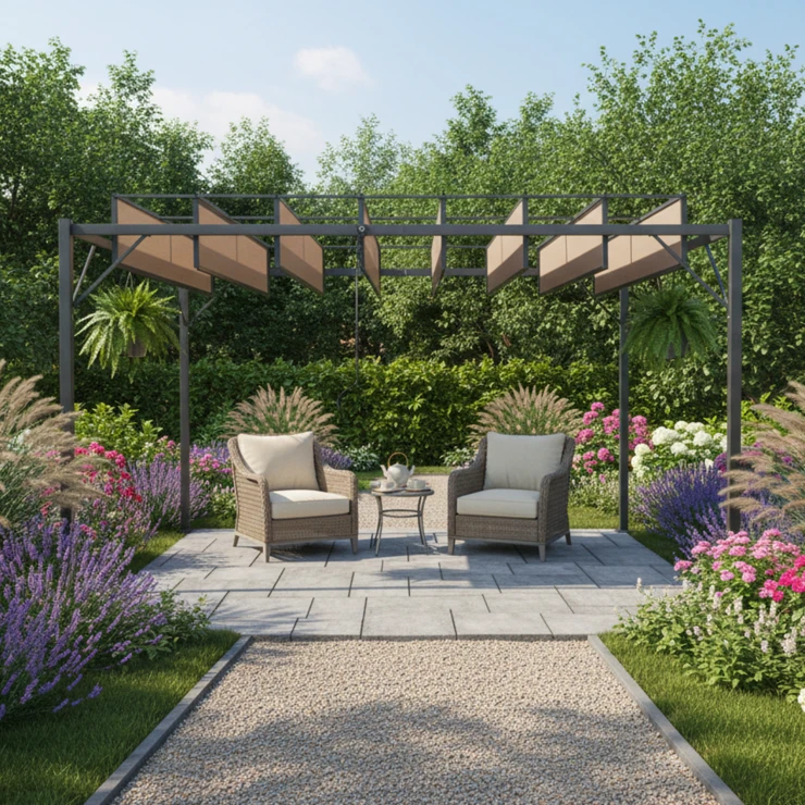 Pergola med Justerbare Lameller Arne Grå, Brun 300x400 cm