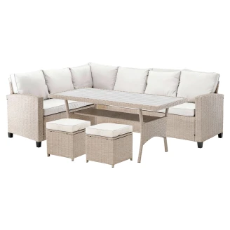Havesæt med Hjørnesofa, Bord & 2 Puffer <strong>Ulven</strong>  Beige