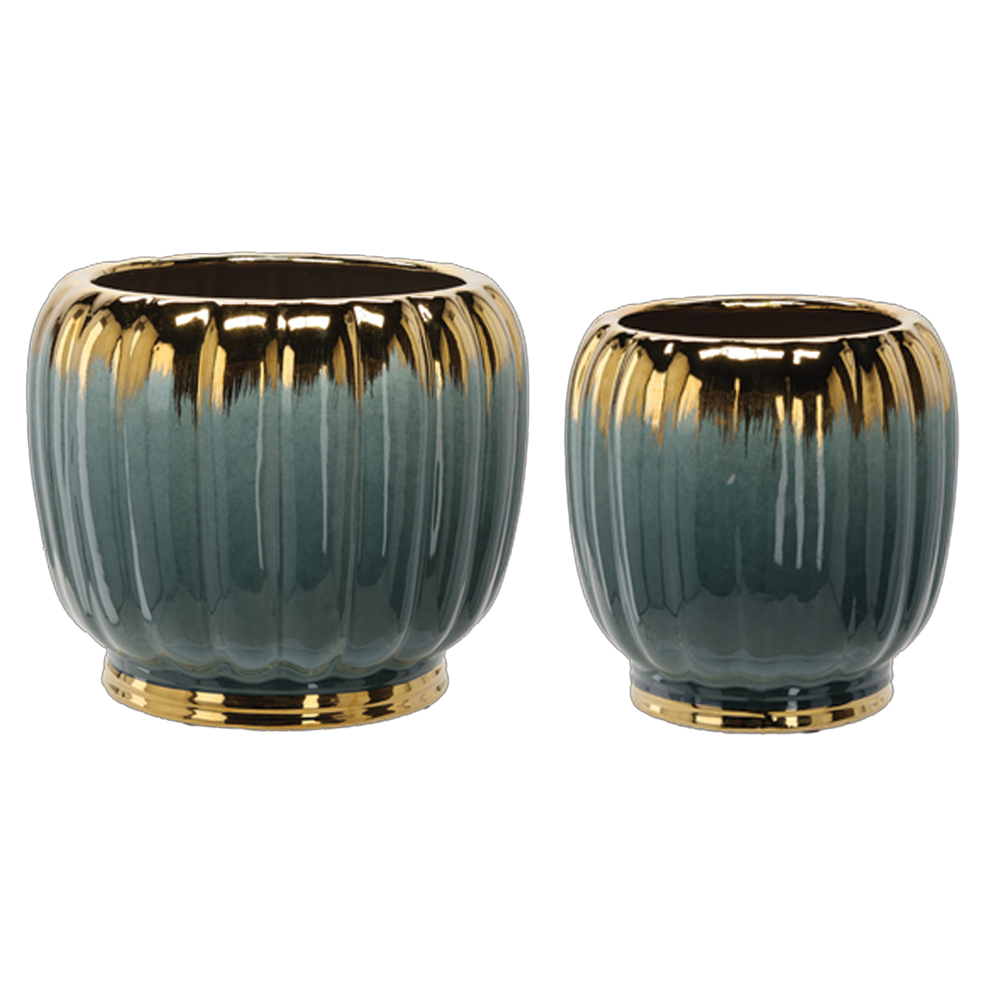 Sæt med 2 Krukker Bellatrix Turkis, Guld Ø41x35 & Ø28x29 cm