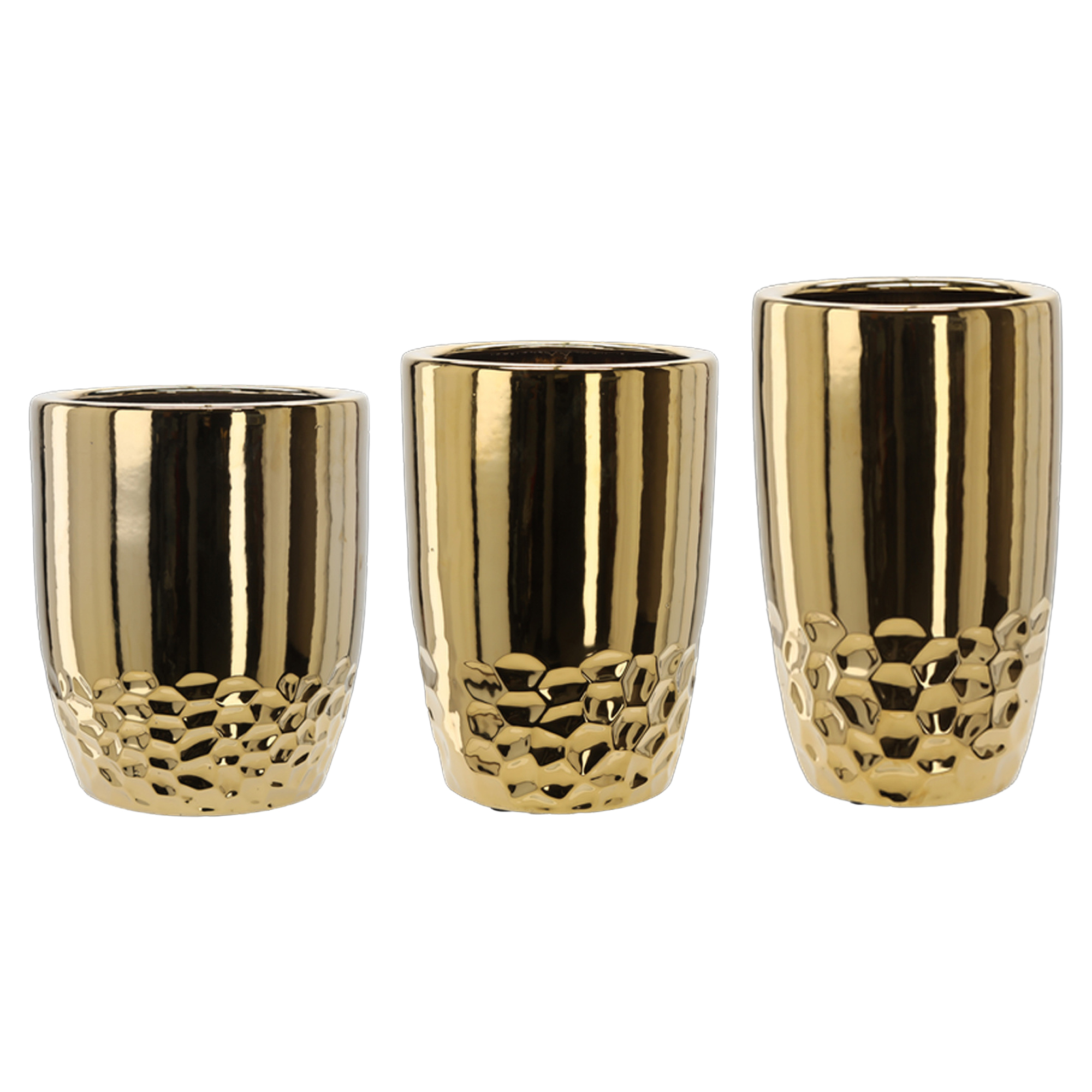 Sæt med 3 Krukker Bellatrix Guld Semi-Glat Ø38x45, Ø31x43 & Ø32x39 cm