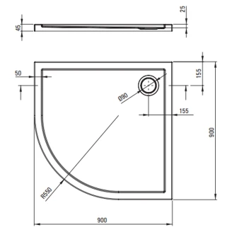 Duschhjørne med Brusekar <strong>Funkia</strong>  Evo Rund Krom 90x90 cm