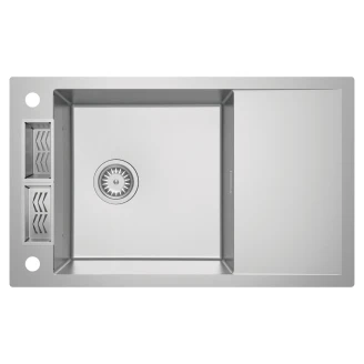Rostfritt Stål Diskbänk <strong>Magnetic</strong>  Krom Matt 80 cm med Tillbehör & Vattenlås
