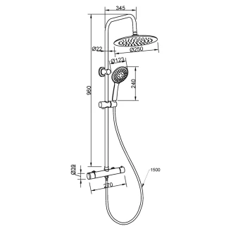 Brusesæt <strong>Aether</strong>  Krom Blank med Termostat