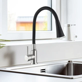 Køkkenarmatur <strong>Eterno</strong>  Sort-Inox Mat med fleksibel tud