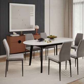 Spisebord <strong>Tivaro</strong>  Hvid Marmor, Sort 140/180x85 cm