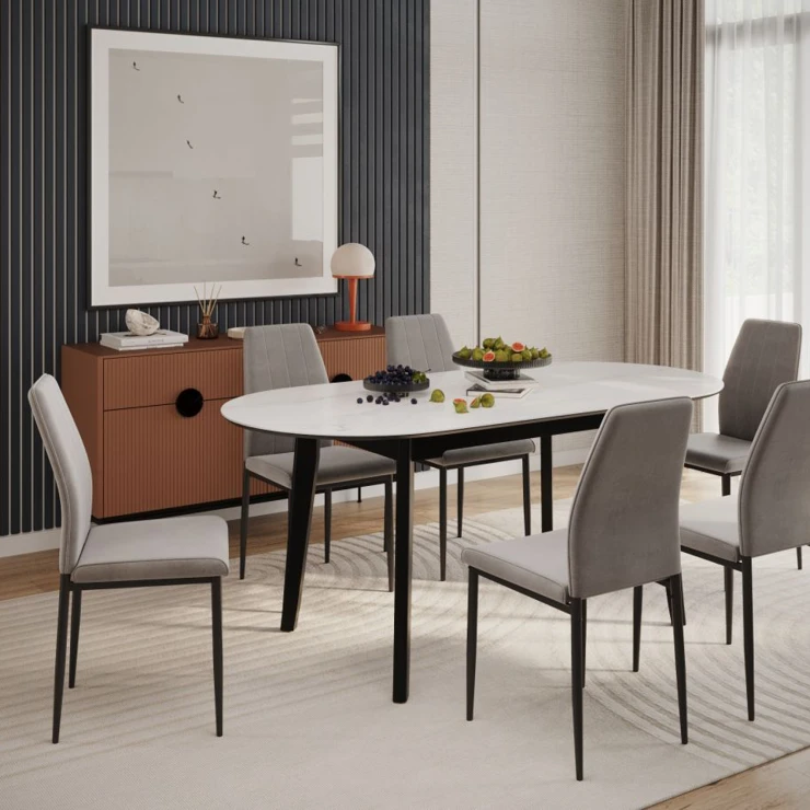 Spisebord Tivaro Hvid Marmor, Sort 140/180x85 cm