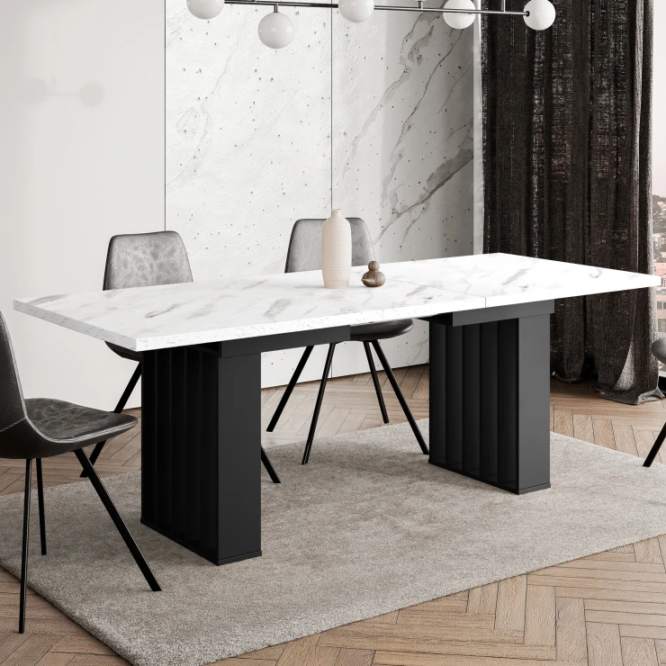 Spisebord Mercer Hvid, Sort Marmor 160-200-240x80 cm