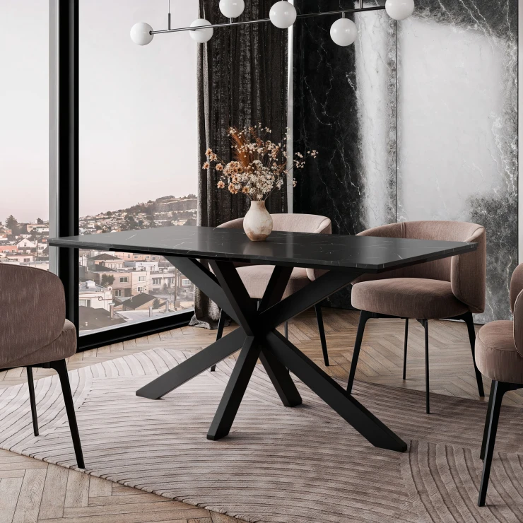 Spisebord Oakmont Hvid, Sort Marmor 160x90 cm