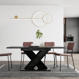 Spisebord <strong>Benton</strong>  Hvid, Sort Marmor 140-180x80 cm