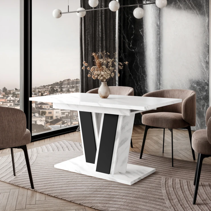 Spisebord Alton Hvid, Sort 120-160x80 cm