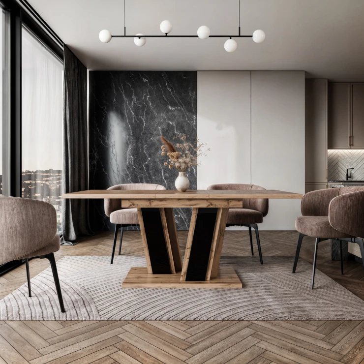 Spisebord Alton Sort, Træ 140-180x80 cm