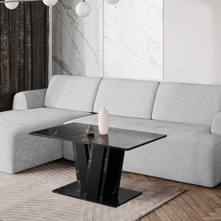 Sofabord Alton Hvid, Sort Marmor 100x60 cm