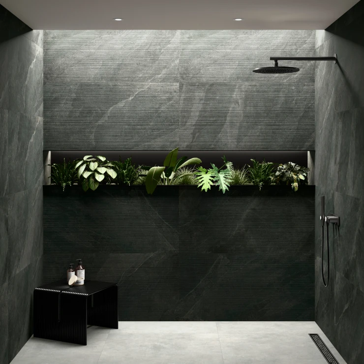 Vægflise Solene Sort Mat-Relief 60x120 cm