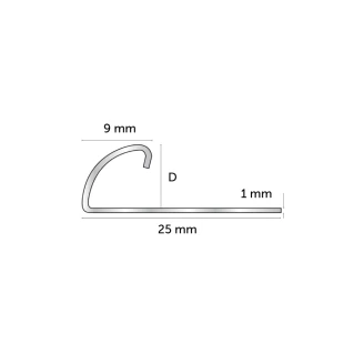 Fliseliste i Rustfrit Stål med Rund Åben Profil, 10mm x 2.5m