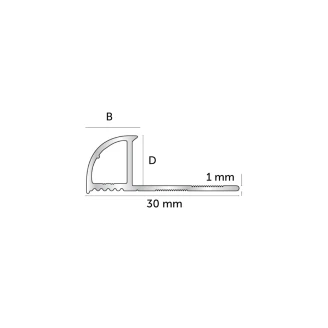 Fliseliste i Børstet Aluminium med Rund Lukket Profil, 10mm x 2.5m