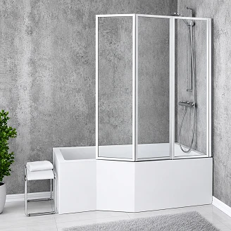 Brusebadekar <strong>Locarno</strong>  Hvid Blank Højre 150 cm 3-delt Badekarsvæg (Uden Panel & Afløb)