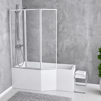 Brusebadekar <strong>Locarno</strong>  Hvid Blank Venstre 150 cm 3-delt Badekarsvæg (Uden Panel & Afløb)