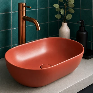Ovalt Håndvask <strong>Mila</strong>  Terrakotta Mat 50x30 cm