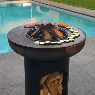 BonFeu Grillsæt med BonBiza Ildsted Åben Sort, Dobbelt Stålring til Grill, Rundt Grillrist & Låg