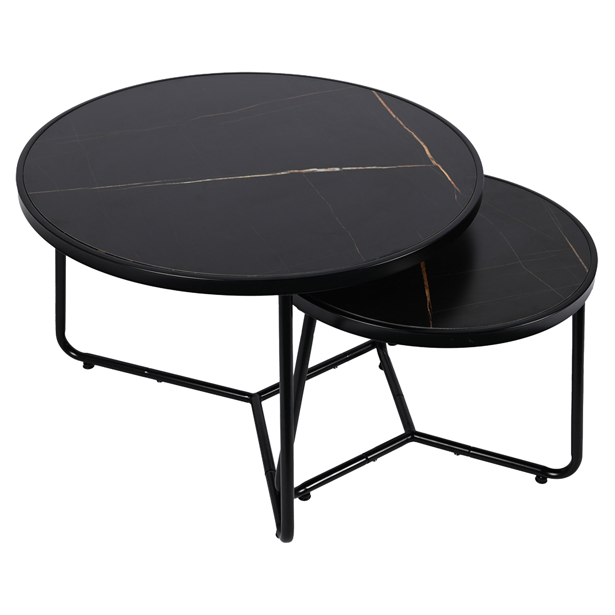 Sæt med Sofaborde Ø50 & Ø70 cm Norvi Sort Marmor