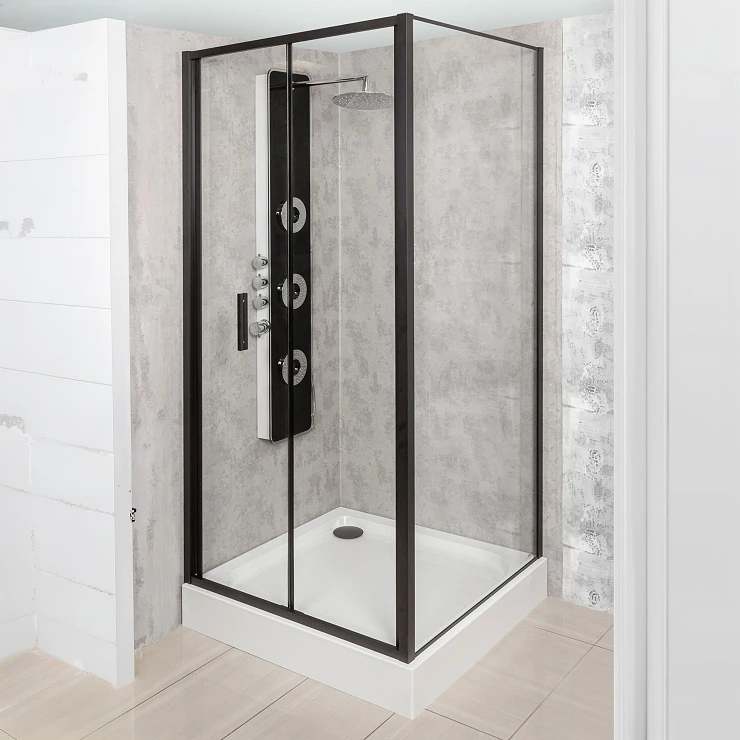 Brusehjørne Solcore 100x90 cm Sort Mat Foldbar