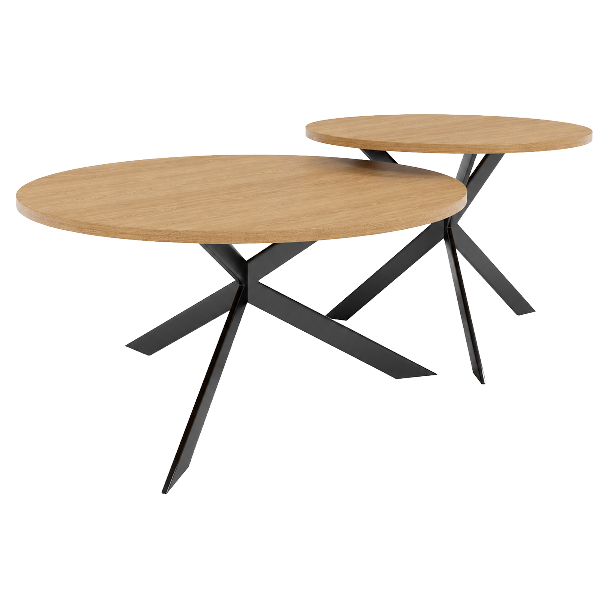 Set med Soffbord Salween Naturlig Hikora-Ek Ø75 & Ø58 cm