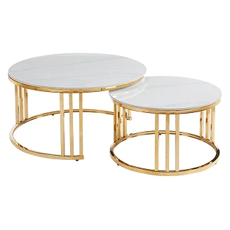 Sæt med Sofaborde Ø 80 & Ø 60 cm <strong>Relon</strong>  Hvid Marmor, Guld