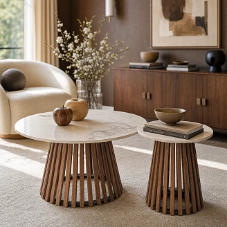 Sofabord <strong>Melix</strong>  Beige Marmor, Valnød 50x50 cm