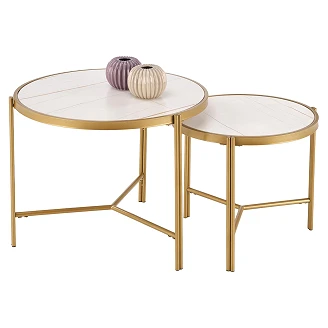 Sæt med Sofaborde <strong>Fentix</strong>  Hvid Marmor, Guld Ø 48 & Ø 63 cm