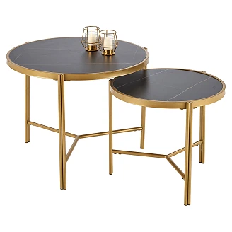 Sæt med Sofaborde <strong>Fentix</strong>  Sort Marmor, Guld Ø 48 & Ø 63 cm