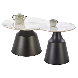 Sæt med Sofaborde <strong>Magvos</strong>  Hvid Marmor, Sort Ø 48 & Ø 70 cm