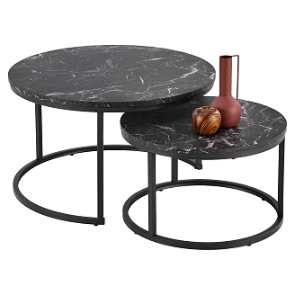 Sæt med Sofaborde <strong>Javron</strong>  Hvid Marmor, Sort Ø 59 & Ø 79 cm